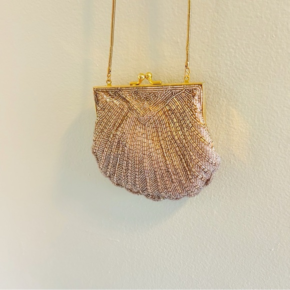 Valerie Stevens Beaded Shell Purse Gold Shell Clamshell Occasion Vintage 90s - Picture 3 of 6